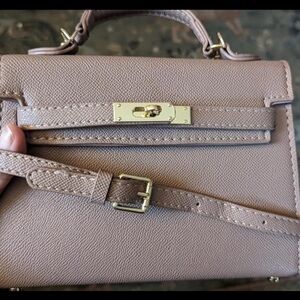 Mini Luxury look top handle taupe beige small K style crossbody bag celebrity…